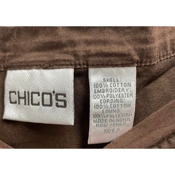 Chicos Brown Embroidered Peasant Maxi Skirt Size 2 Large Side Zip Cottage Earthy - Picture 3 of 4